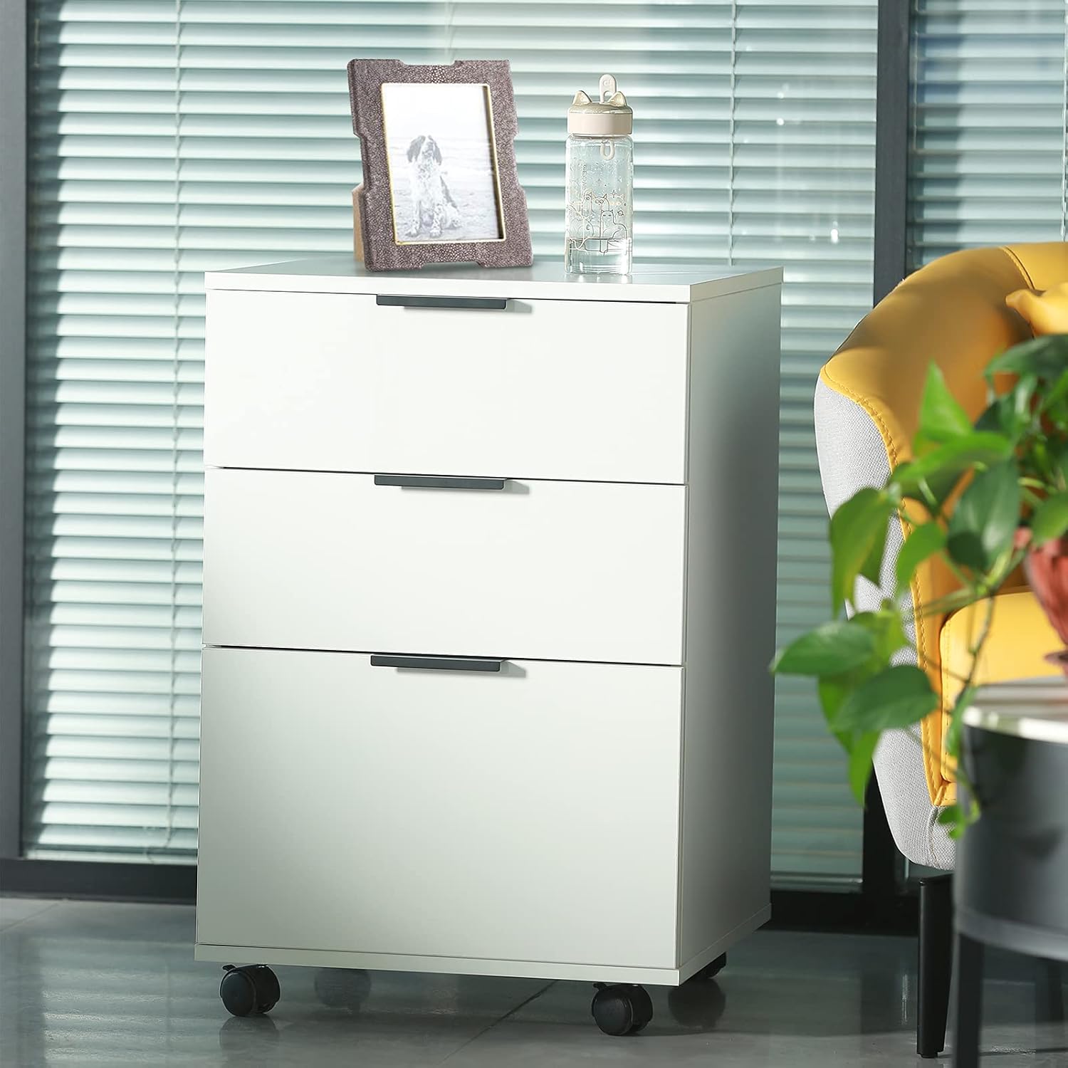 White 3 Drawer Rolling Wood File Cabinet G236507