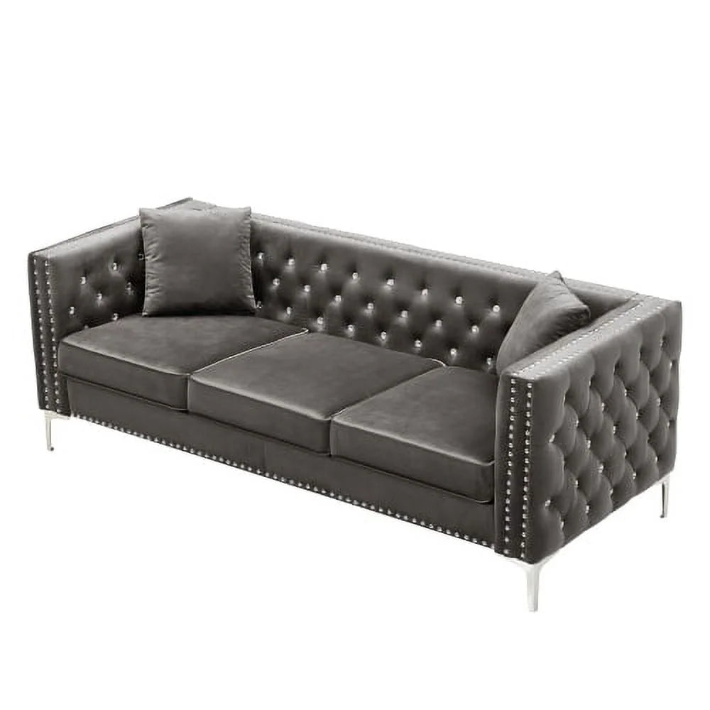 Grey Velvet Sofa with 2 Pillows C494787