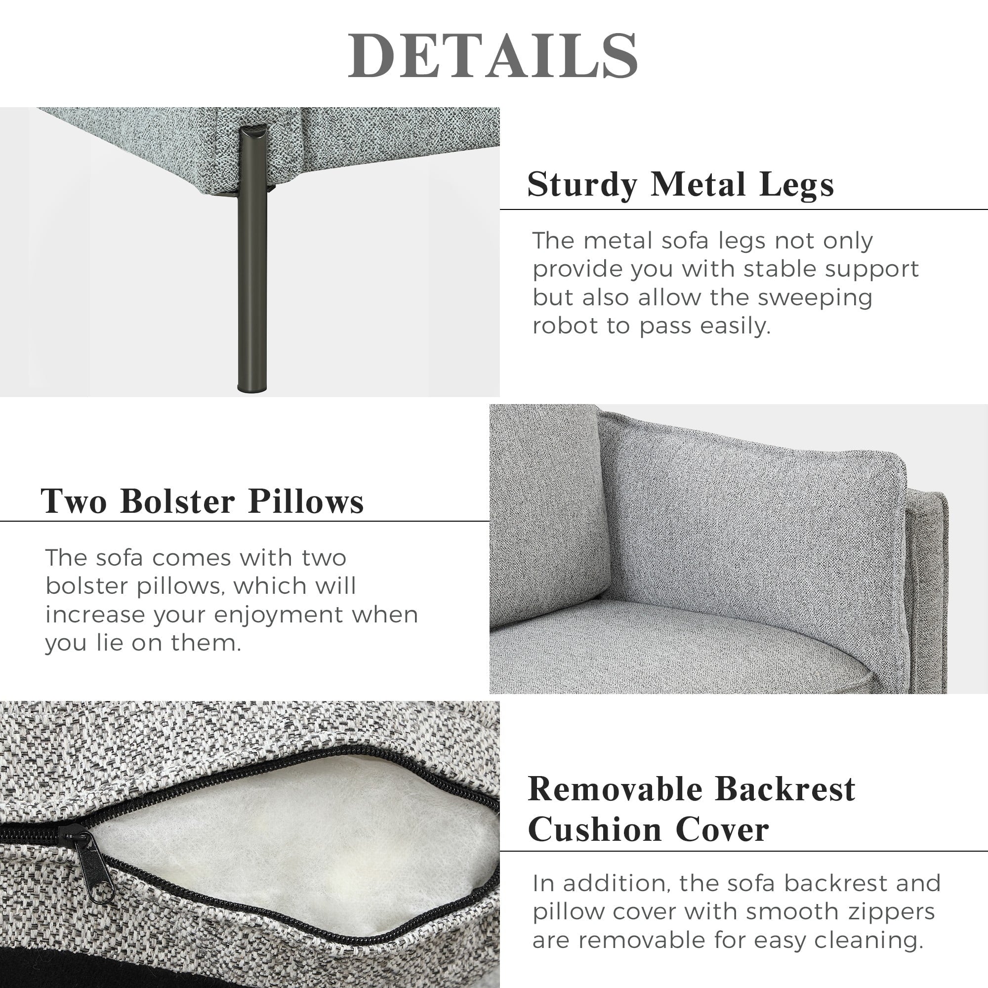 2 Piece Linen Sofa Set with Metal Legs D683