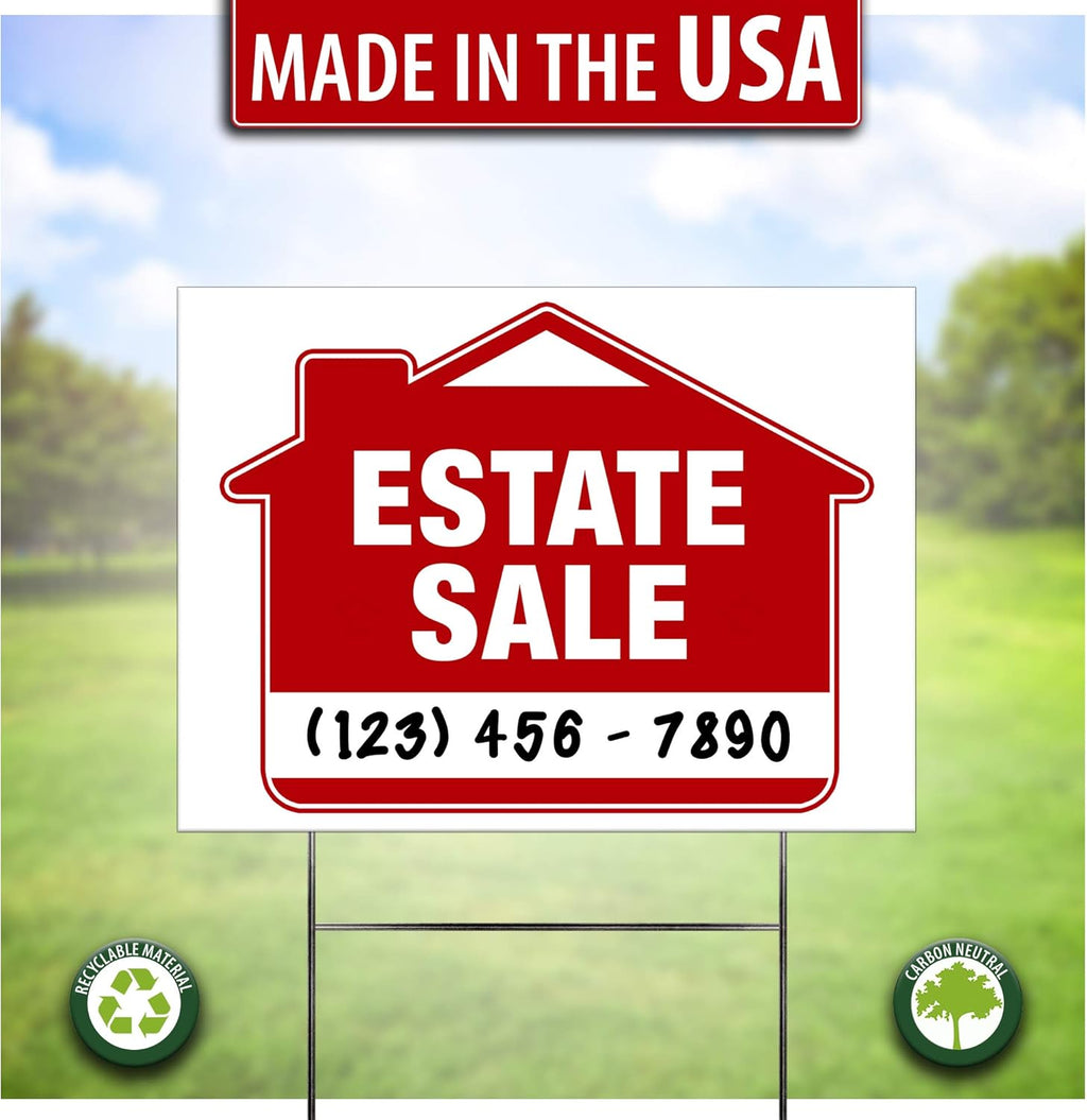 Estate Sale Signs 5 Pack, Double-Sided, Heavy Duty Stakes, Directional Arrows Z522