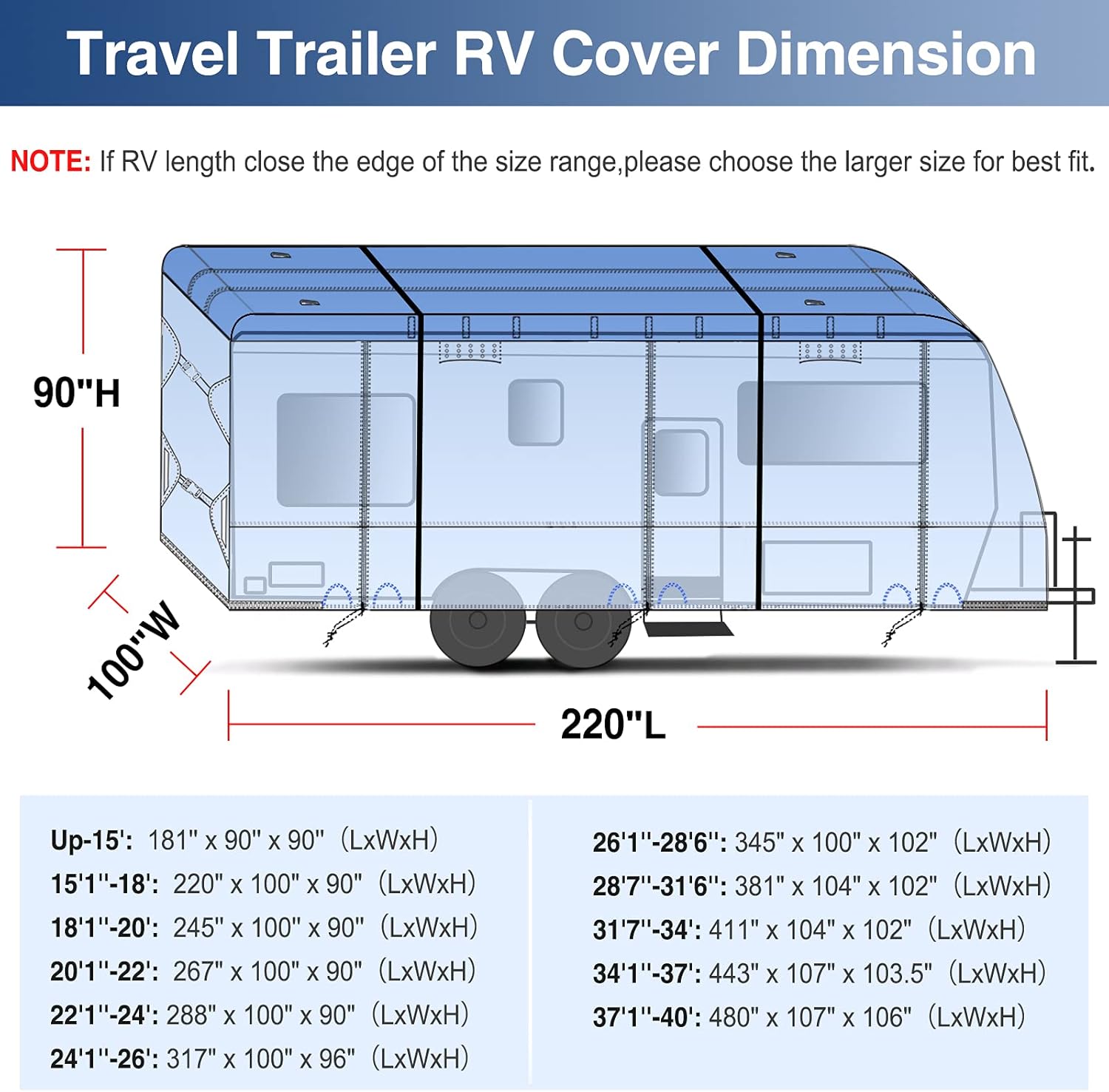 Upgraded Waterproof 500D Travel Trailer Cover with 4 Tire Covers, Tongue Jack Cover J1829