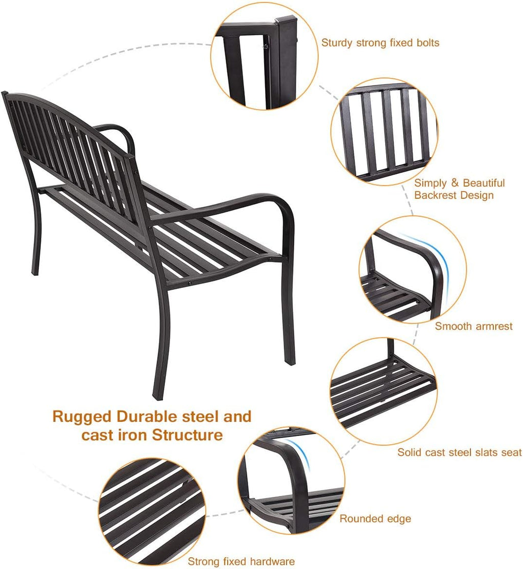 Black Cast Iron Patio Bench C421