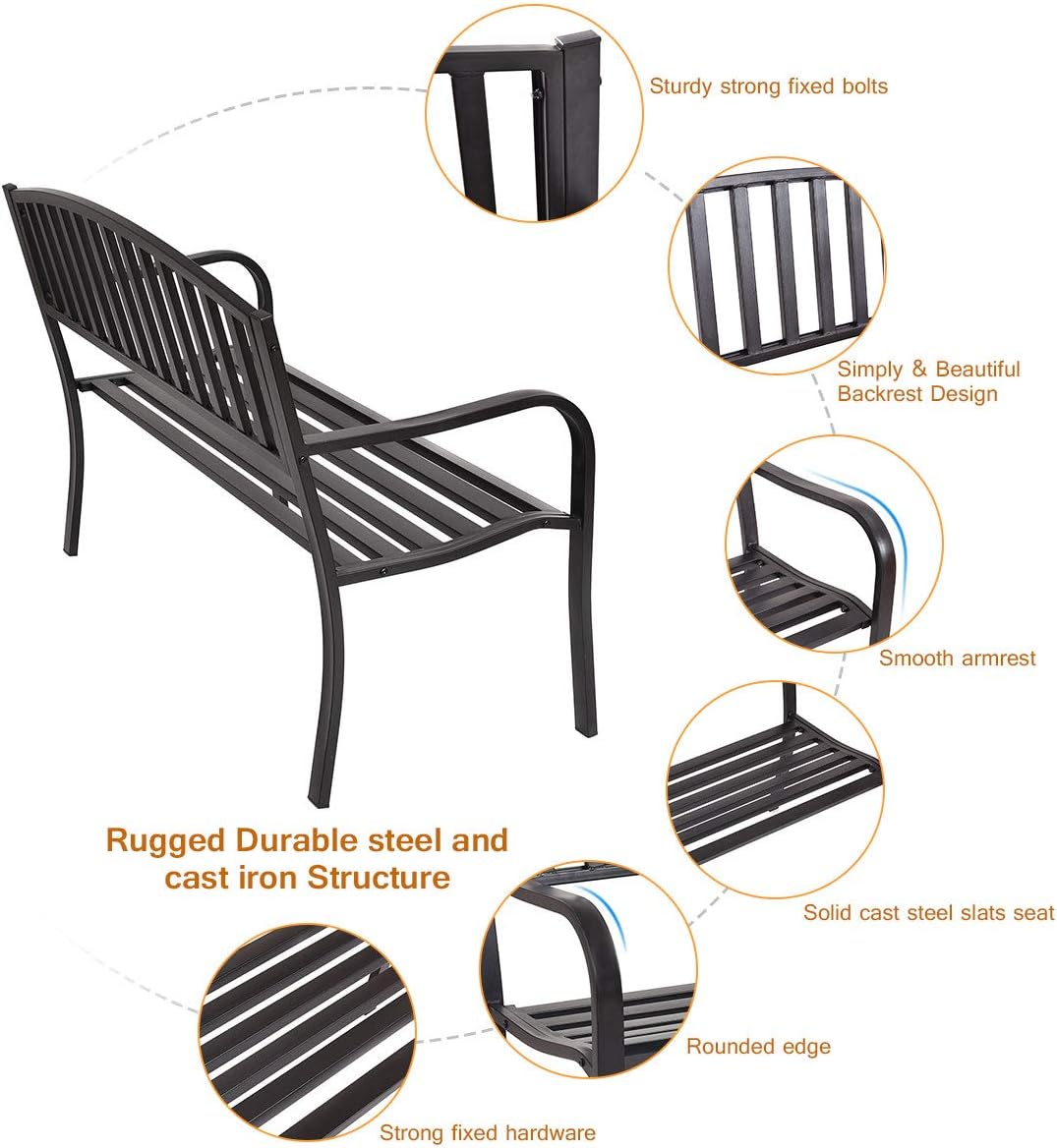 Black Cast Iron Patio Bench C421