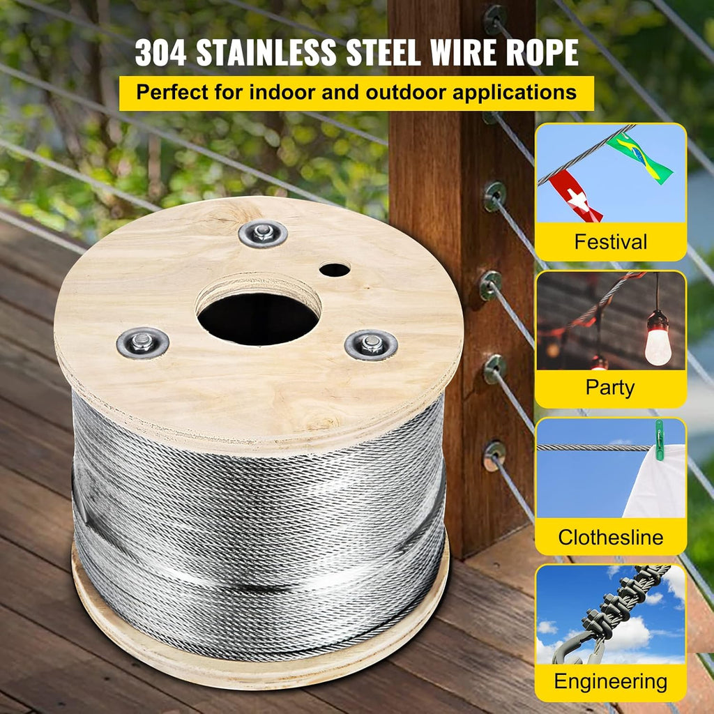 3/16 Inch 7x19 Stainless Steel Aircraft Cable Reel 500FT T304 Wire Rope I981