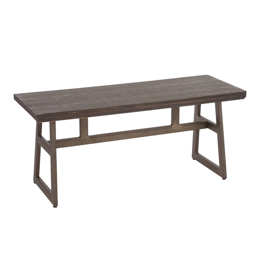 Antique Espresso Metal and Wood Industrial Bench W822