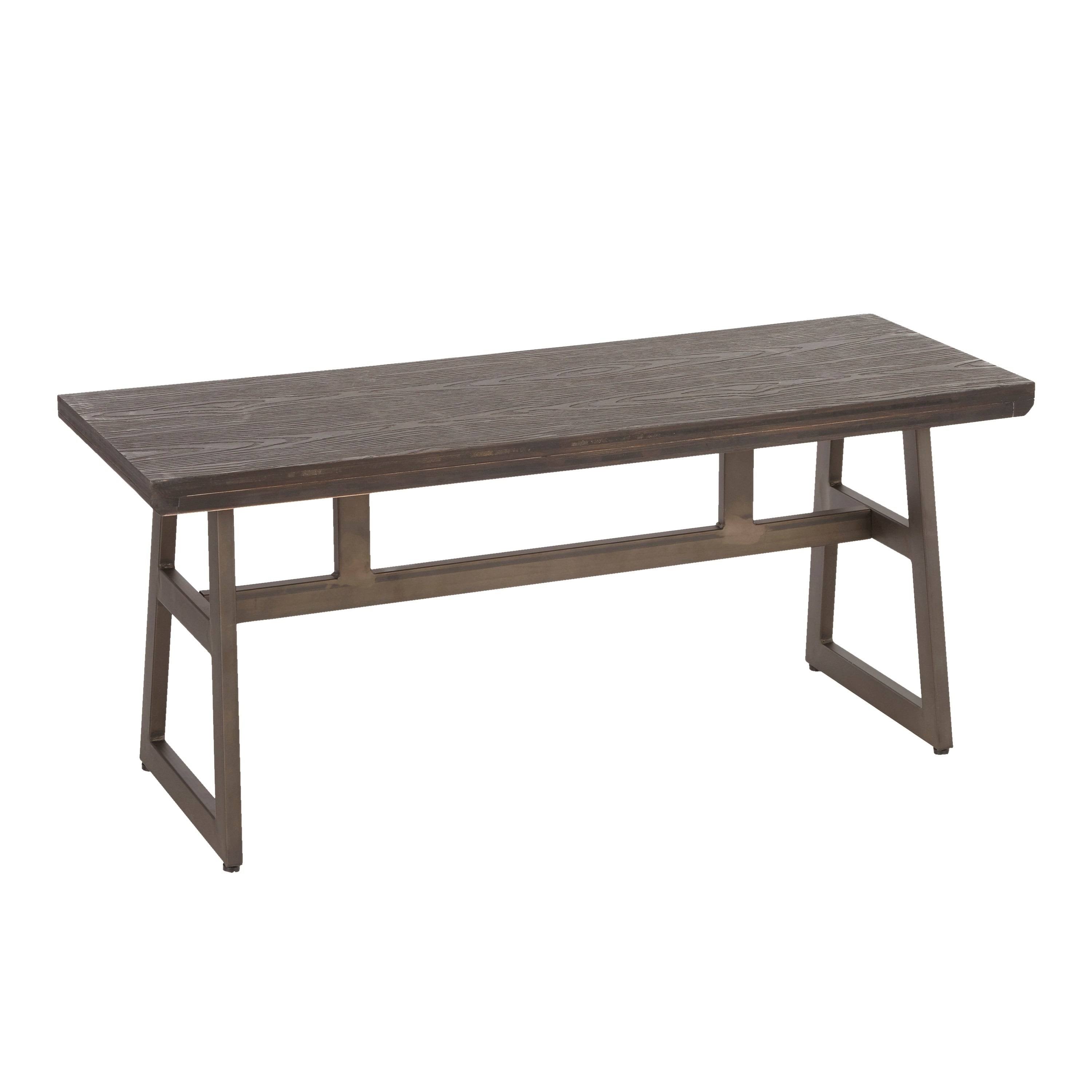 Antique Espresso Metal and Wood Industrial Bench W822
