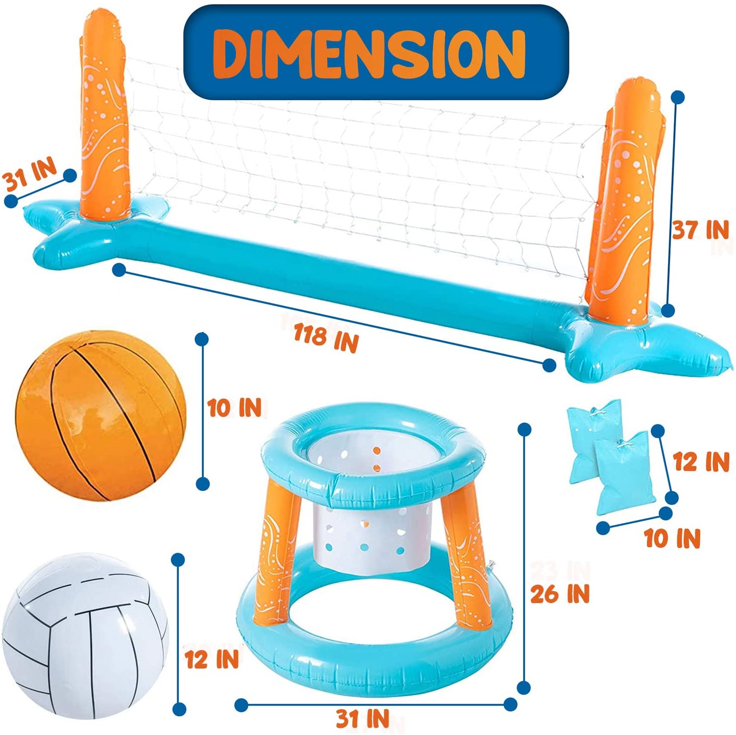 Light Blue Inflatable Pool Volleyball Game Set with 2 Ball Z795240