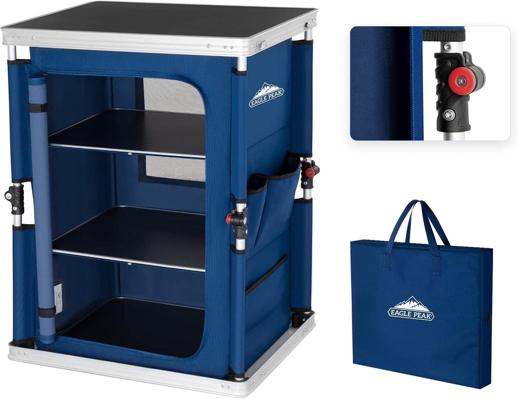 Blue Pop Up Folding Camping Table with Storage K80676