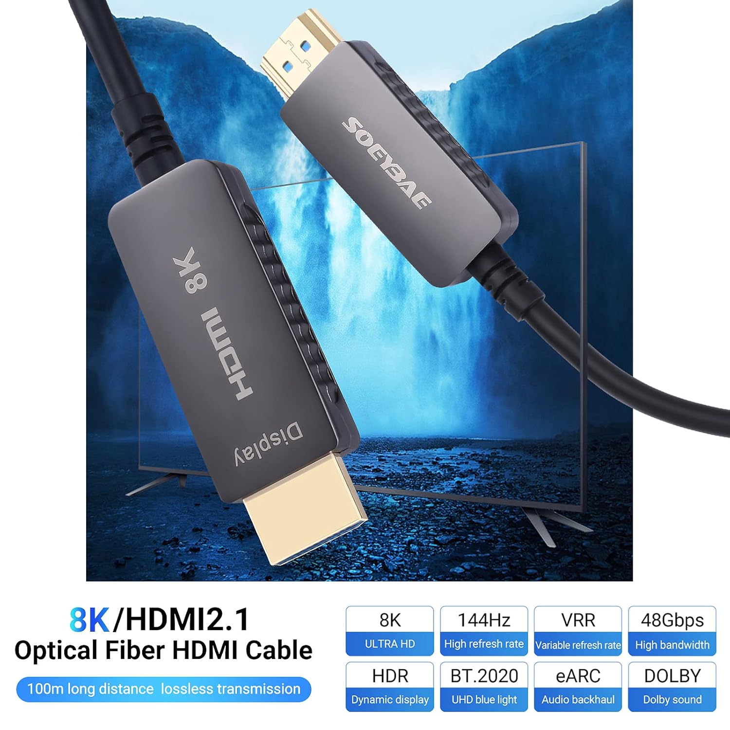 8K HDMI Fiber Optic Cable HDMI 2.1 48Gbps 15ft Pack of 2 Q55782