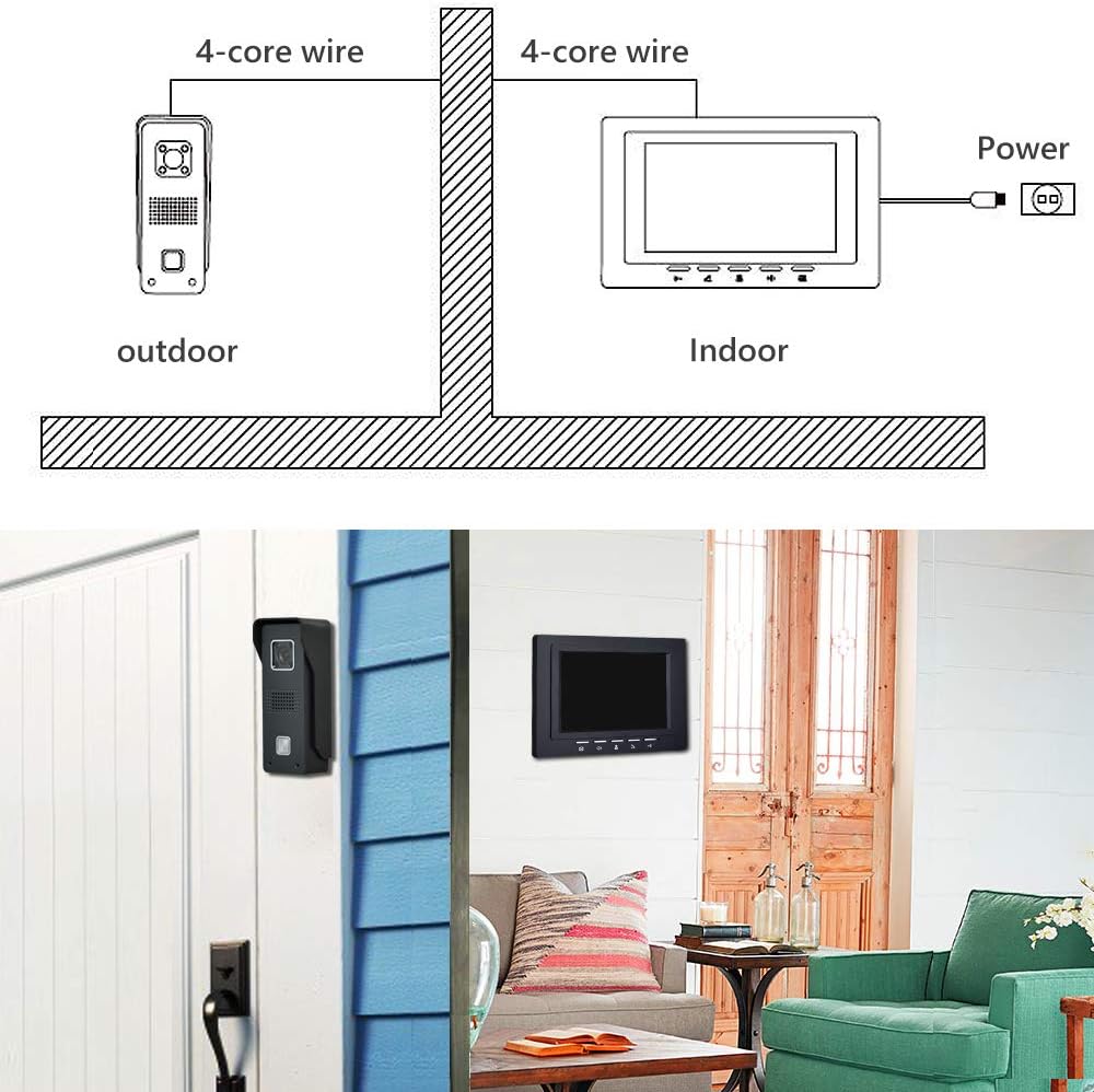 7 Inches Wired Video Door Phone System with IR Night Vision Camera W115