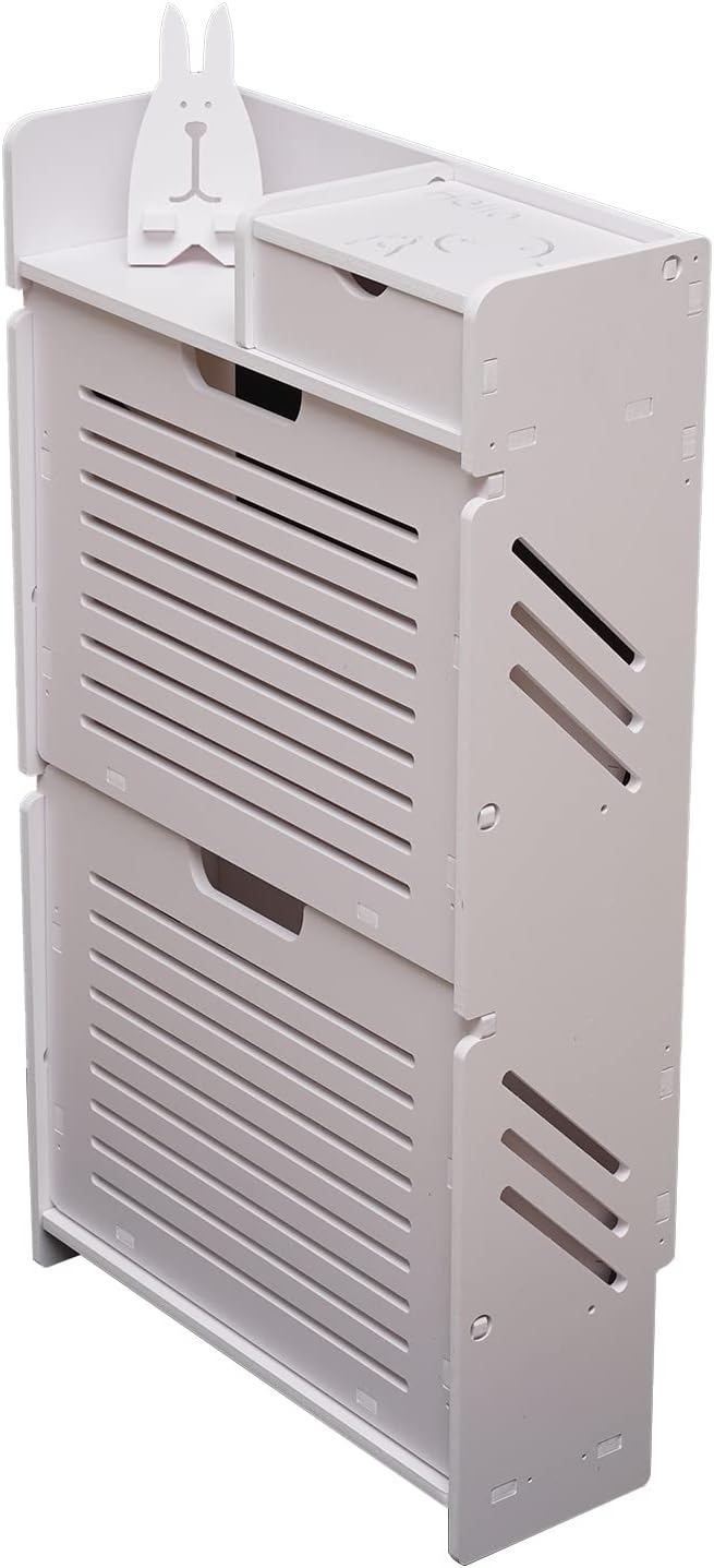 White 2 Tier Narrow Shoe Cabinet I588737