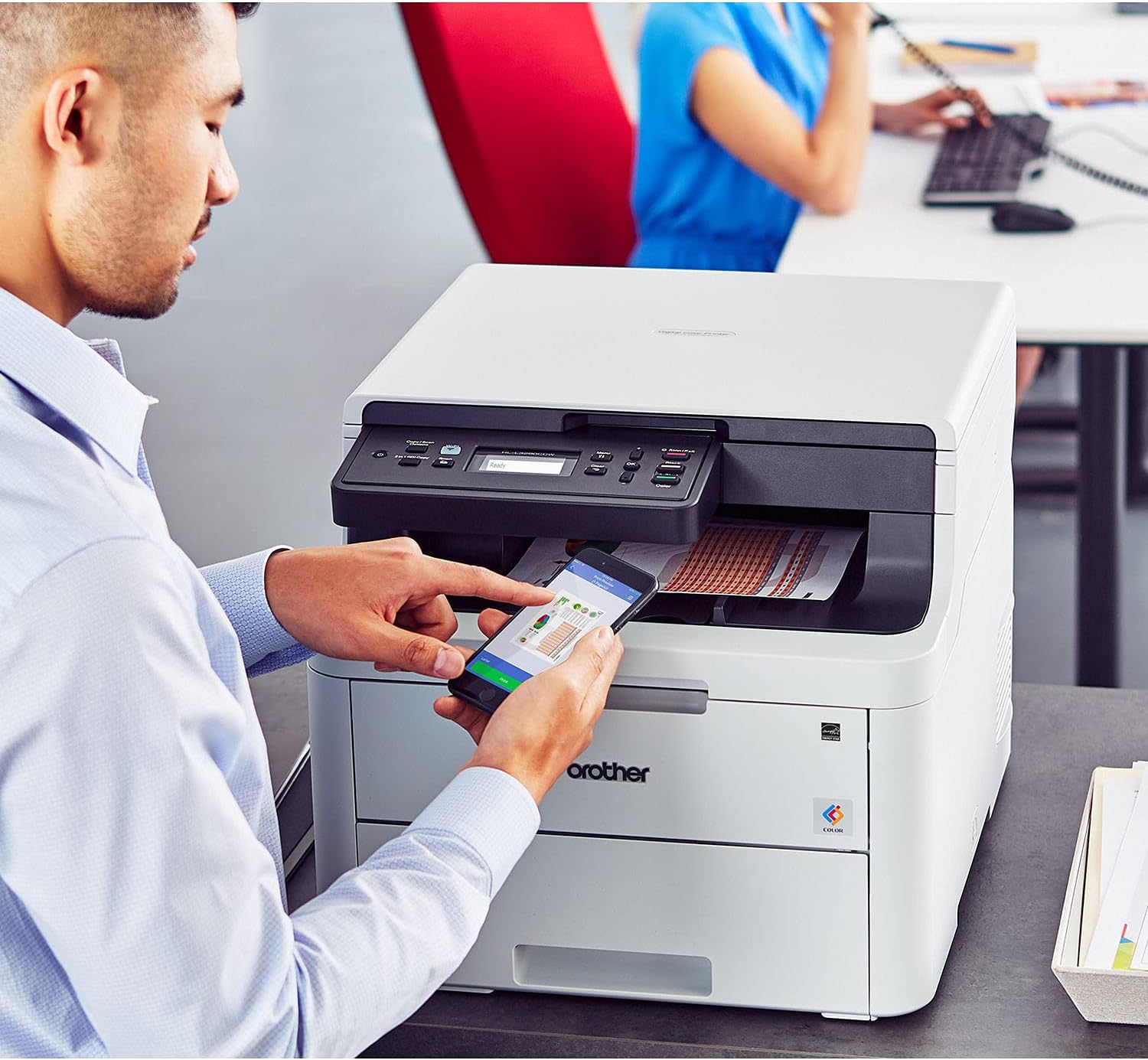 Compact Digital LED Color All-in-One Printer with Flatbed Copy & Scan, Wireless Duplex Printing, 25 ppm, 600x2400 dpi X42166