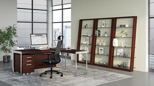 Charcoal Stained Ash Leaning Shelf with 5 Polished Tempered Glass Shelves B8380
