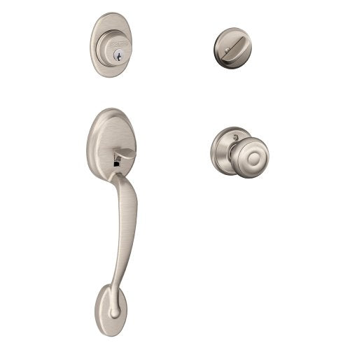 Bright Brass Front Entry Handleset with Deadbolt Y42891