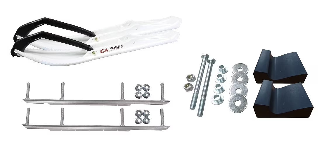 White Snowmobile Skis with 9" Shaper Bars Complete Kit Q949