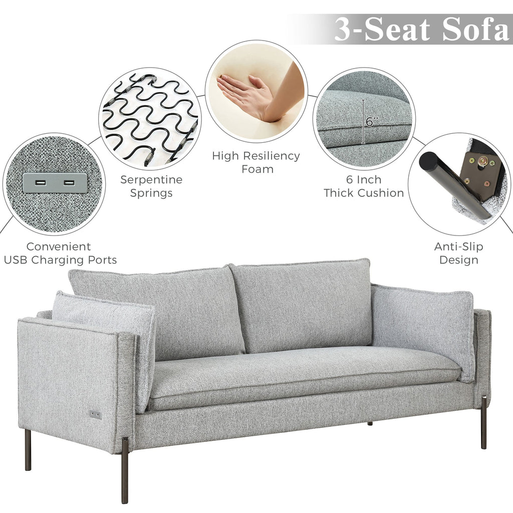 2 Piece Linen Sofa Set with Metal Legs D683