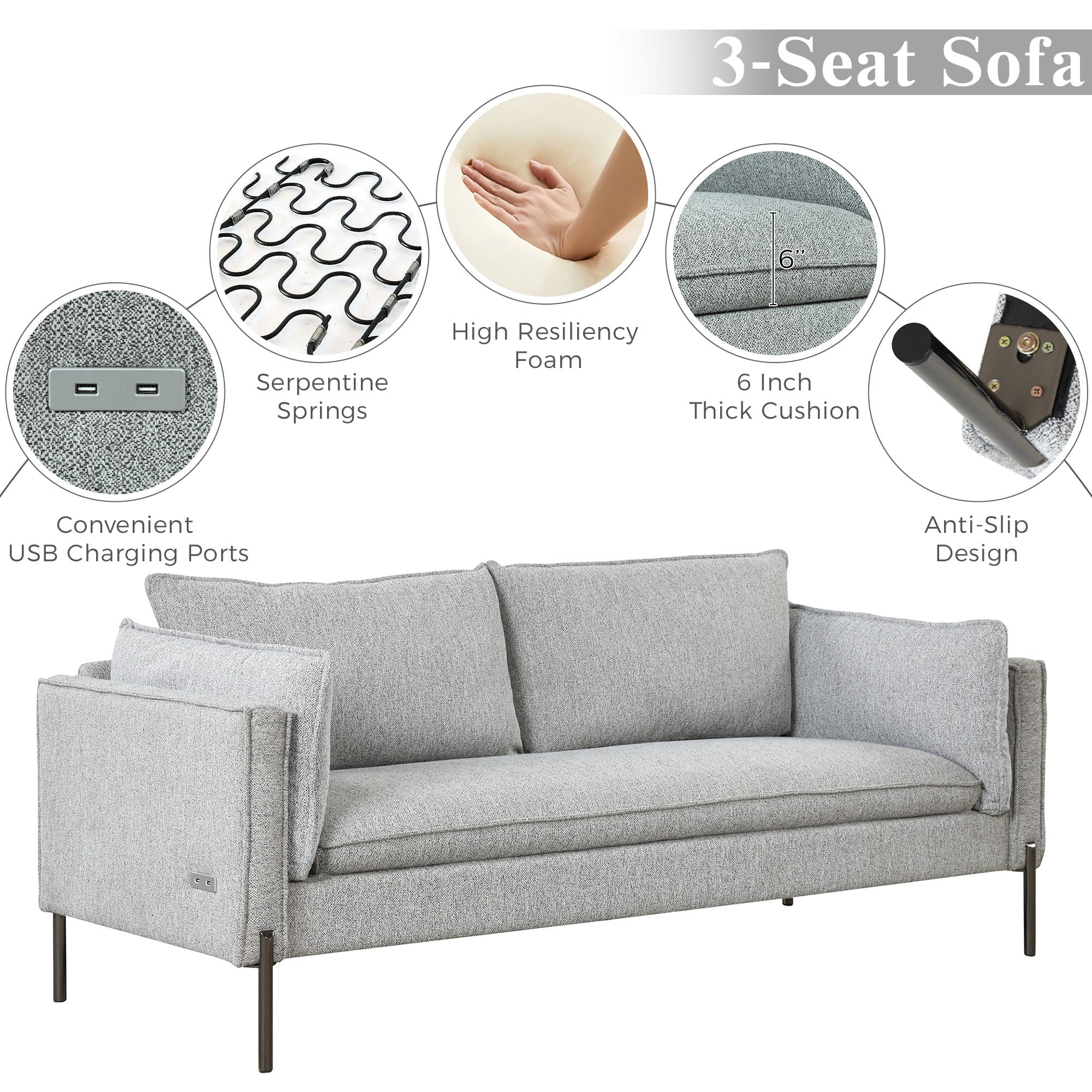 2 Piece Linen Sofa Set with Metal Legs D683