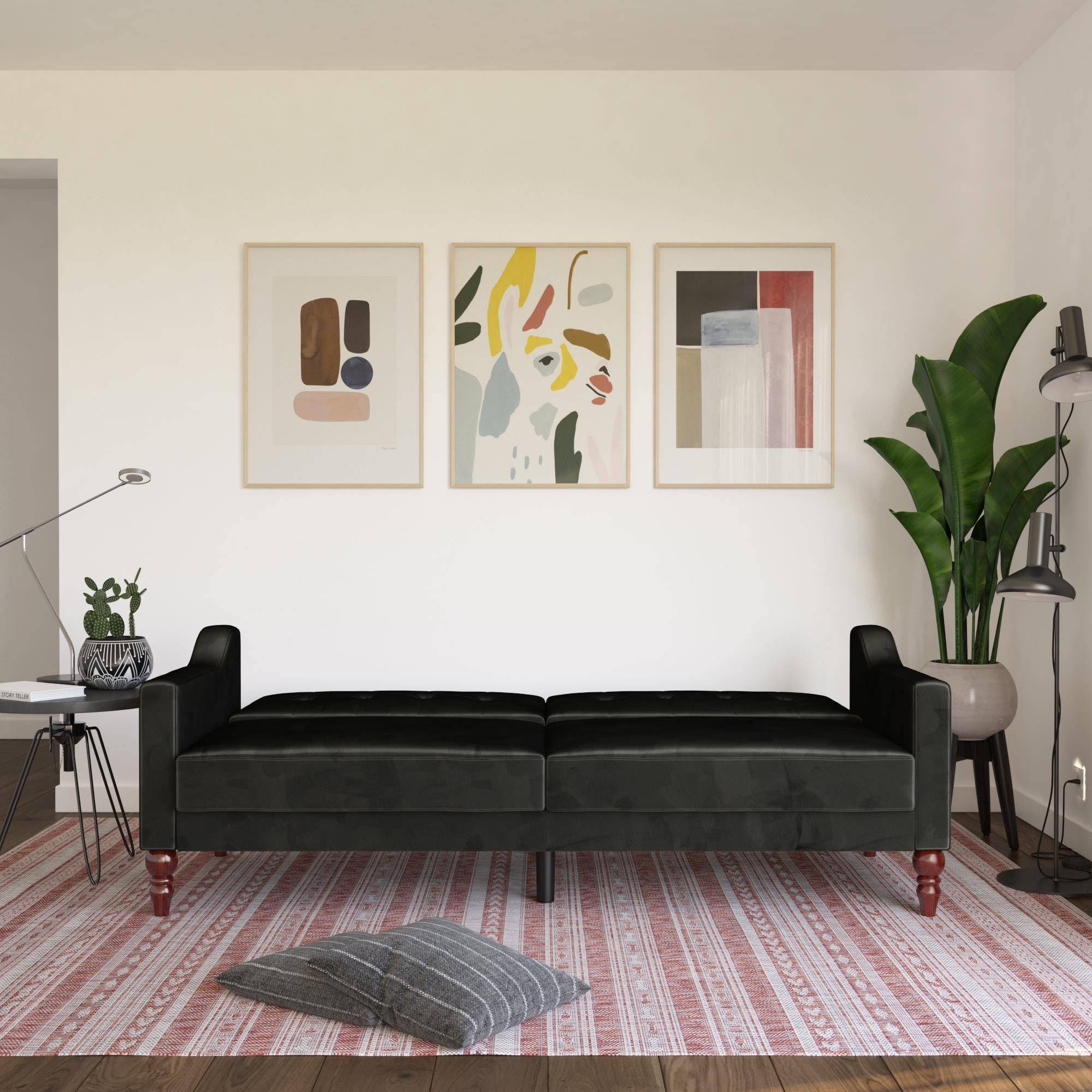 Black Coil Futon Convertible Sofa Bed S964