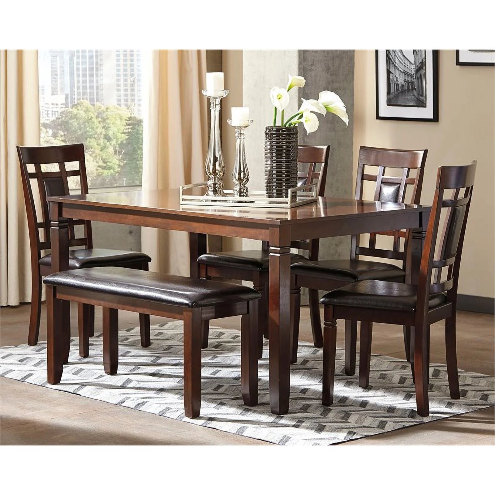 6-Piece Engineered Wood Dining Set in Brown U58350