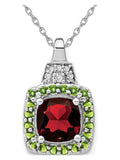 14K White Gold Garnet and Peridot Pendant Necklace with Chain J48674
