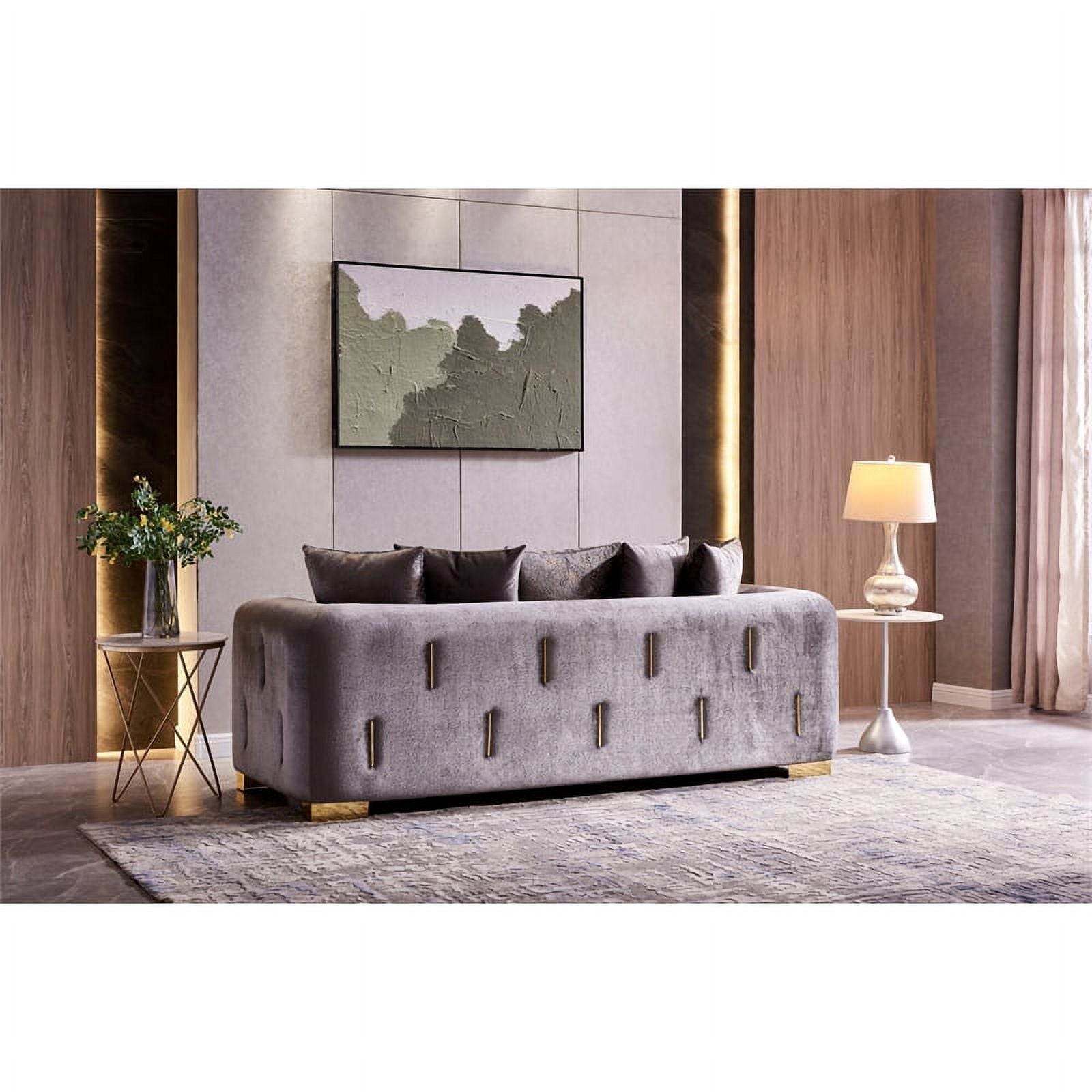 Gray Velvet 2Pc Living Room Set with Wood K341722