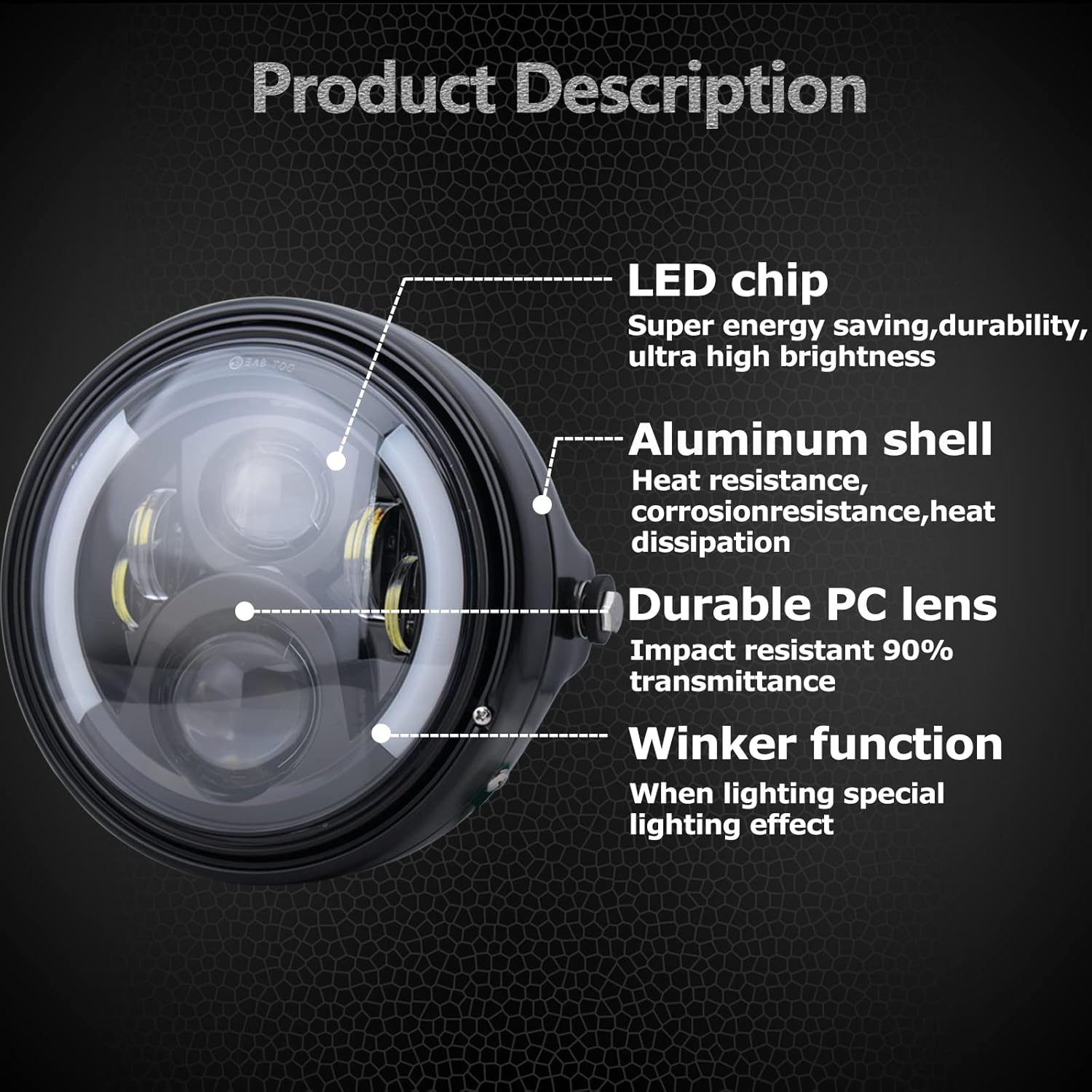 7Inch Round LED Motorcycle Headlights with Housing Bucket Bracket Mount for Amber Turn Signal Lights DRL Hi/Lo Beam Headlamps W5351
