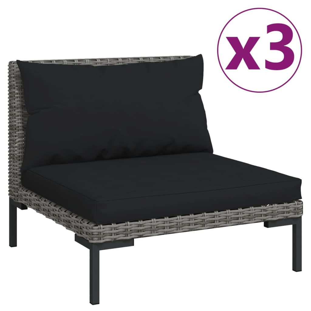 3 Piece Poly Rattan Dark Gray Sectional Sofa Set S6844