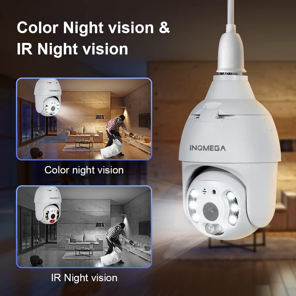 2K 3.0MP Light Bulb Camera with E27 Connector, Wireless PTZ Security Camera Motion Auto Tracking, Two Way Audio, Night Vision, Tuya 360 Degree Panoramic WiFi IP Camera Pack of 2 S906601
