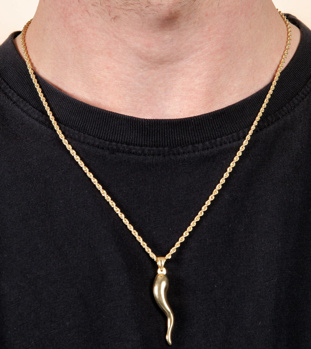 14k Yellow Gold Cornicello Charm Necklace 24inch R21490