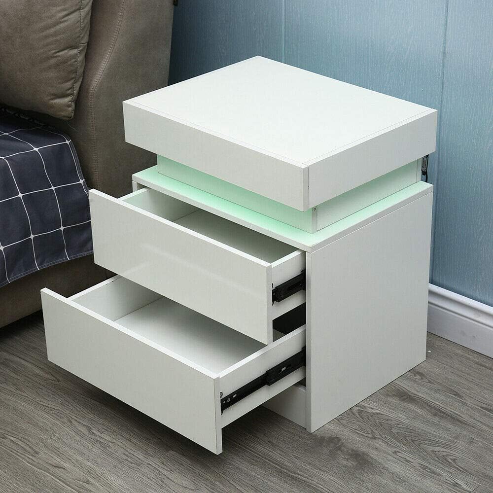 White 2 Drawer LED Nightstand Y587979