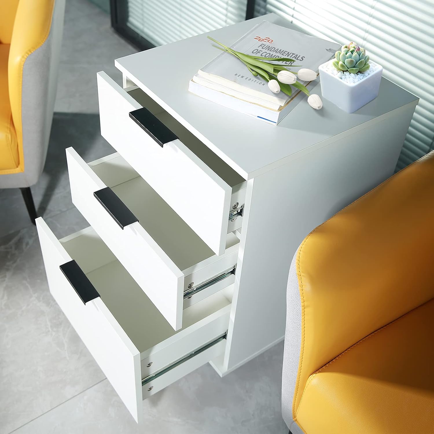 White 3 Drawer Rolling Wood File Cabinet G236507