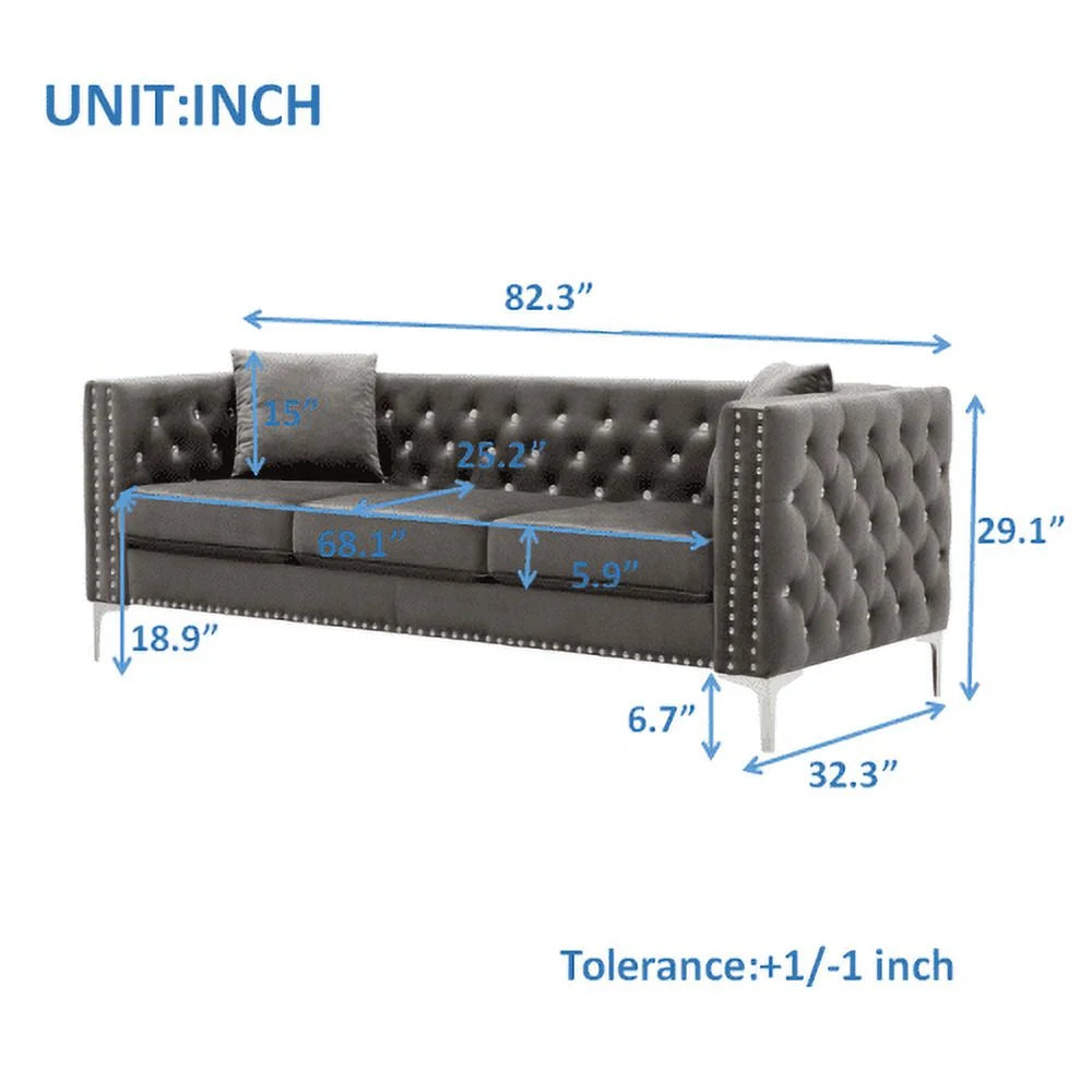 Grey Velvet Sofa with 2 Pillows C494787