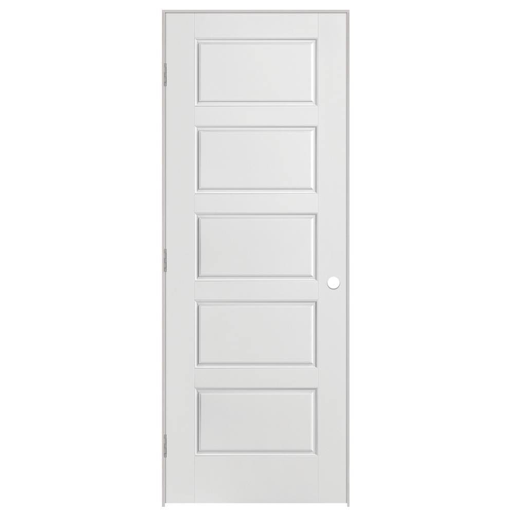 28 in. x 80 in. 5-Panel Right-Handed Hollow-Core Smooth Primed Composite Prehung Interior Door R297
