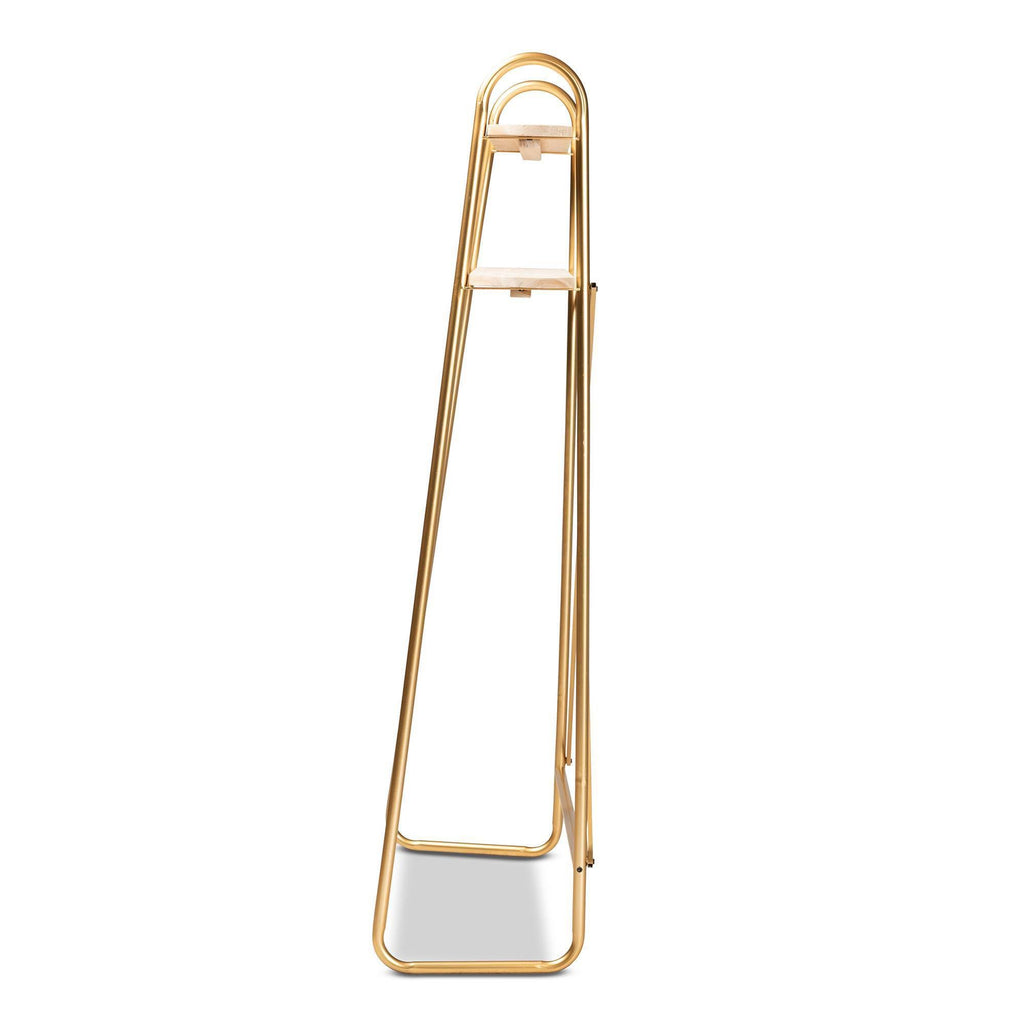 Brushed Gold Finished Metal and Natural Brown Finished Wood 2-Tier Over Bed Twin Size Storage Y70665