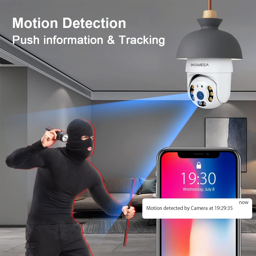 2K 3.0MP Light Bulb Camera with E27 Connector, Wireless PTZ Security Camera Motion Auto Tracking, Two Way Audio, Night Vision, Tuya 360 Degree Panoramic WiFi IP Camera Pack of 2 S906601