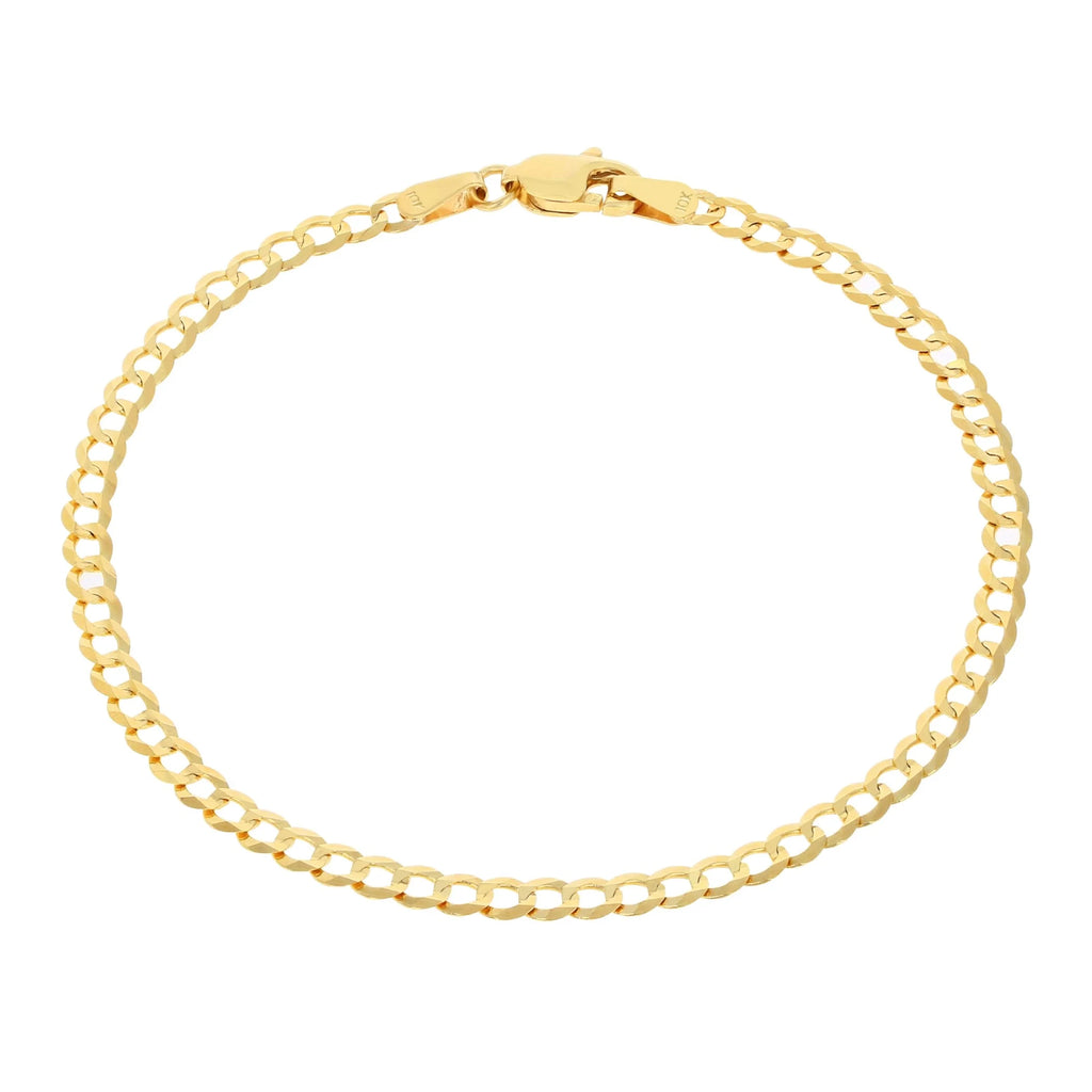 10k Yellow Gold 3mm Solid Cuban Curb Link Chain Bracelet or Anklet A5461