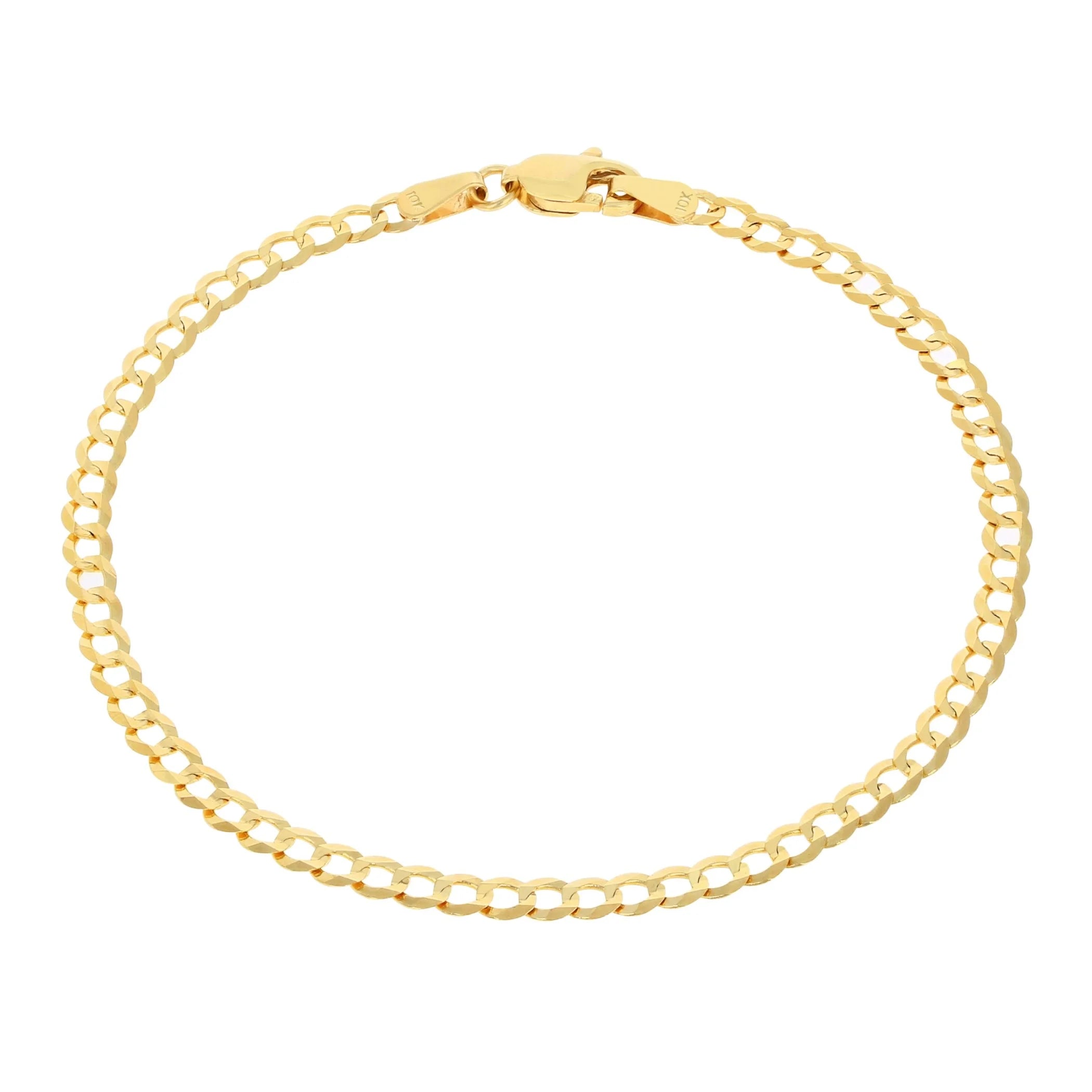 10k Yellow Gold 3mm Solid Cuban Curb Link Chain Bracelet or Anklet A5461