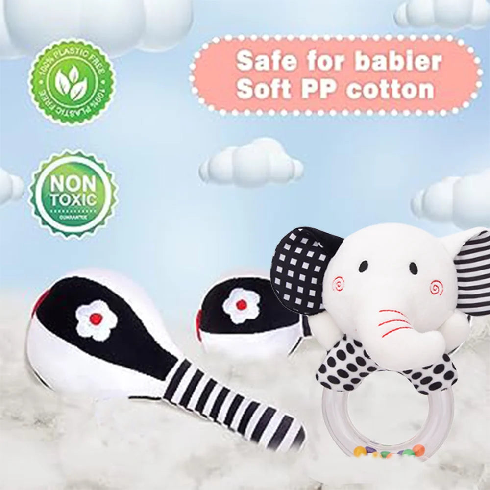 3Pcs Black & White Baby Rattles Set L68730