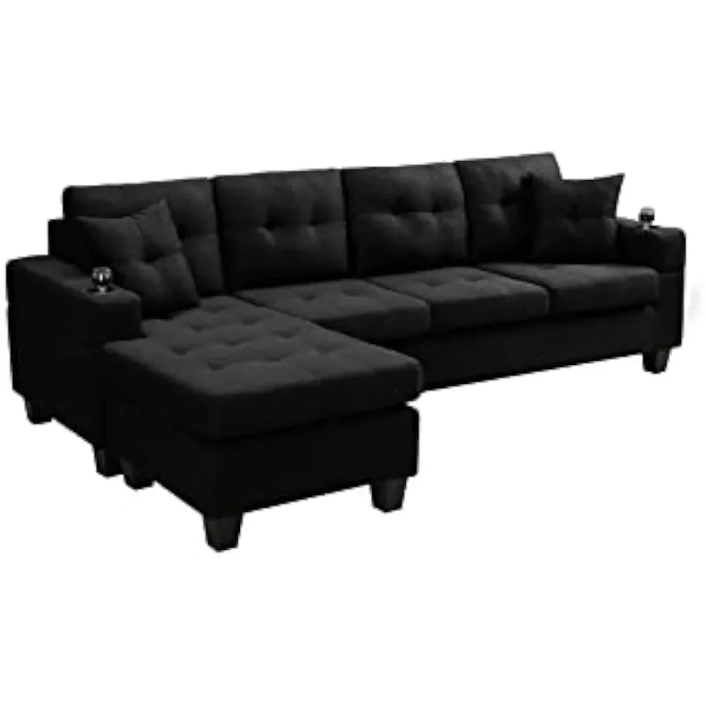 Black L-Shaped Upholstered Sofa Bed with Reversible Chaise H199184