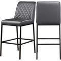 Quilted Gray Vegan Leather Stool Set of 2 C689