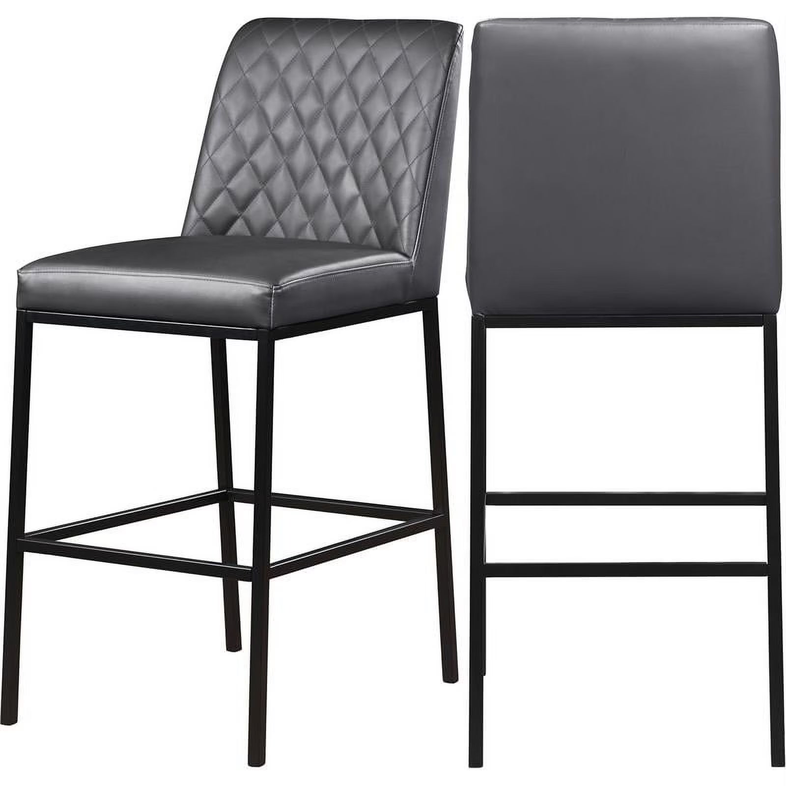 Quilted Gray Vegan Leather Stool Set of 2 C689
