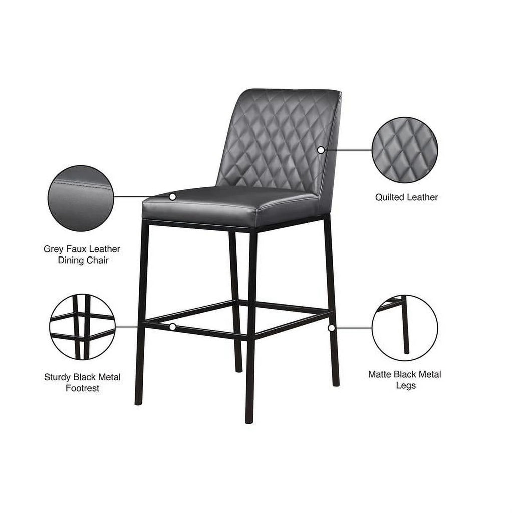 Quilted Gray Vegan Leather Stool Set of 2 C689