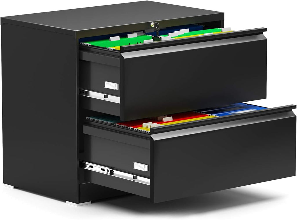 2 Drawer Black Metal Lateral File Cabinet W4594