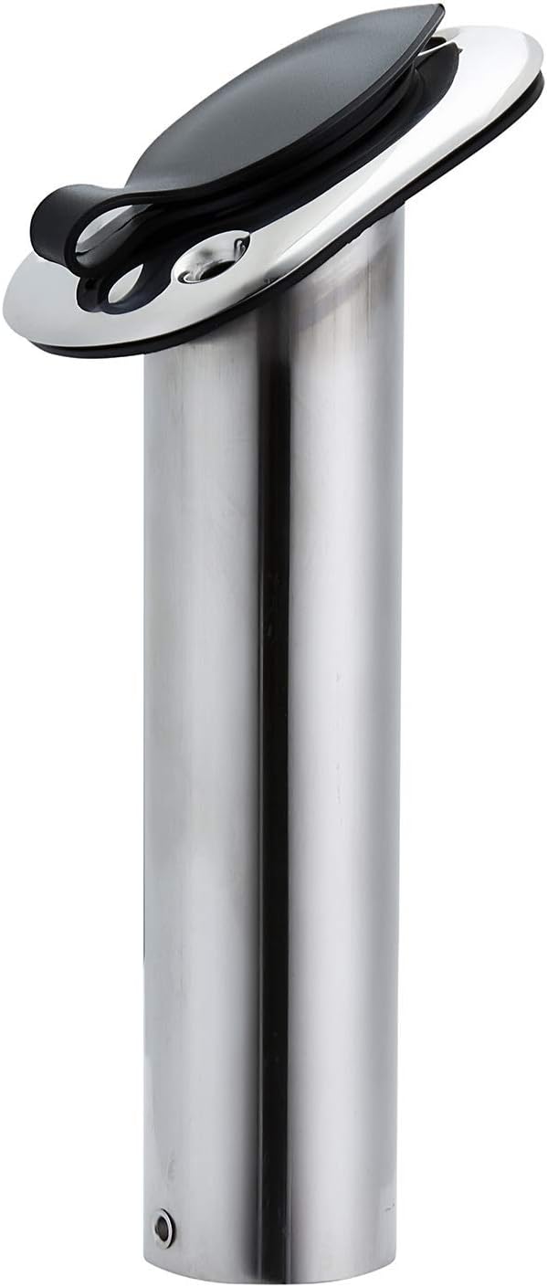 Stainless Steel 30 Degree Flush Mount Boat Fishing Rod Holder with Rubber Cap, PVC Liner & Gasket Pack of 2 Q6843