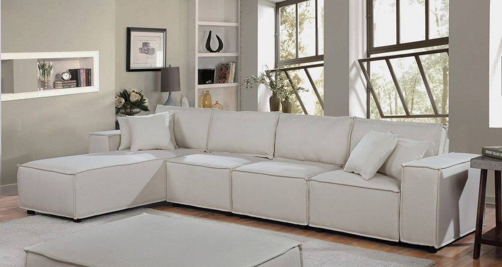 Cream Beige Linen Sofa with Reversible Chaise T80699