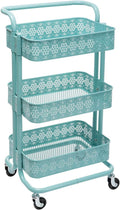 White 3-Tier Mesh Metal Utility Cart with Handle Z856