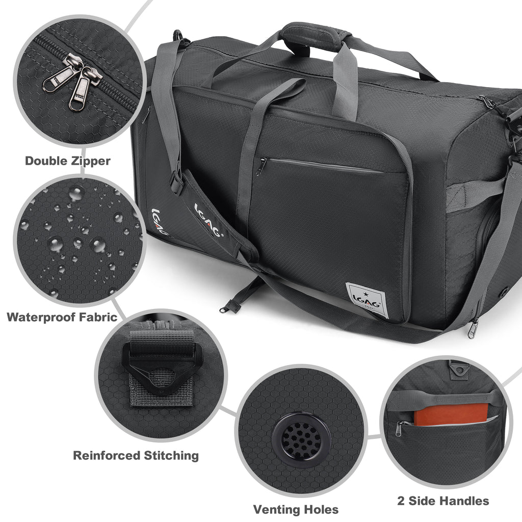 Gray 85L Foldable Waterproof Duffle Bag with Shoe Compartment A723