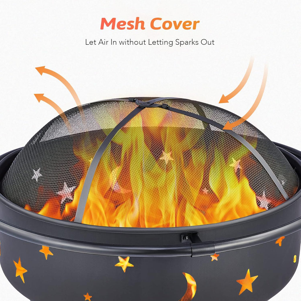 36 Inch Wood Burning Fire Pit with Spark Screen Poker Waterproof Cover Q2333