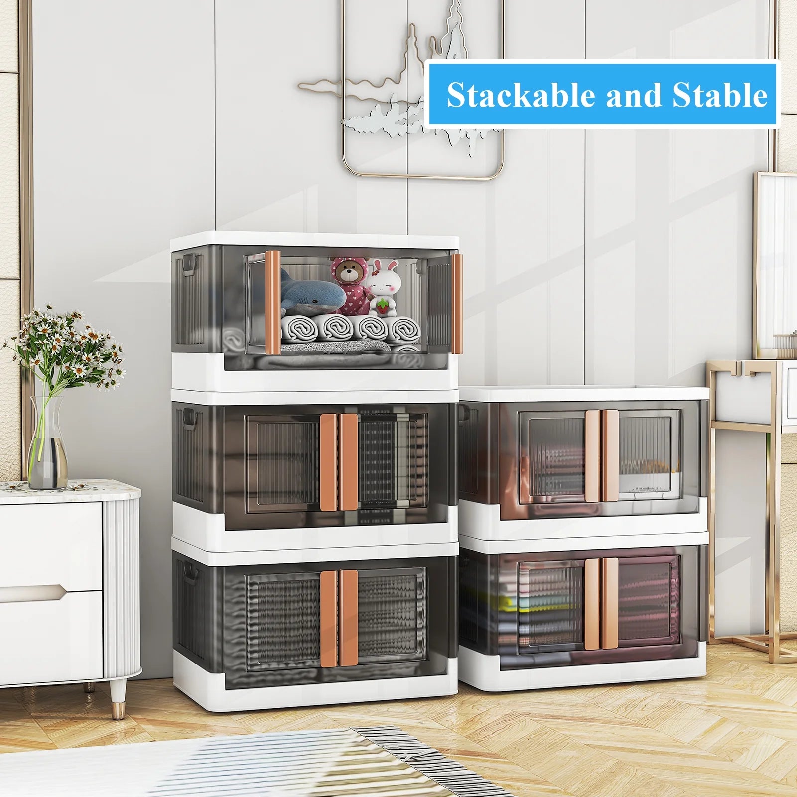 3 Pack Collapsible Storage Bins with Lids, 19 gal, White Q232111