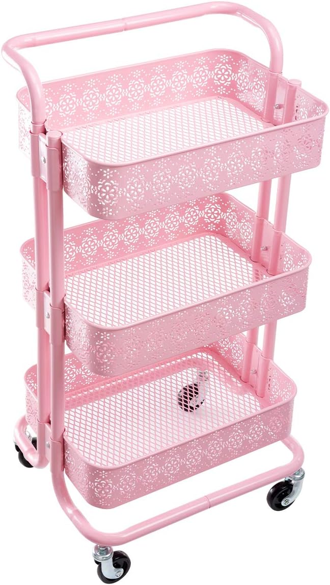 White 3-Tier Mesh Metal Utility Cart with Handle Z856